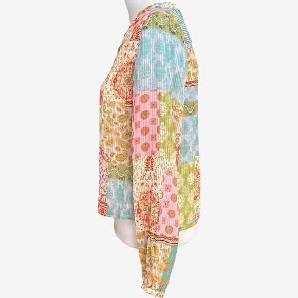 Maison d‘Amélie Pastel Flowy Peasant Top Floral Patchwork Boho Chic Hippie XS - Picture 2 of 10